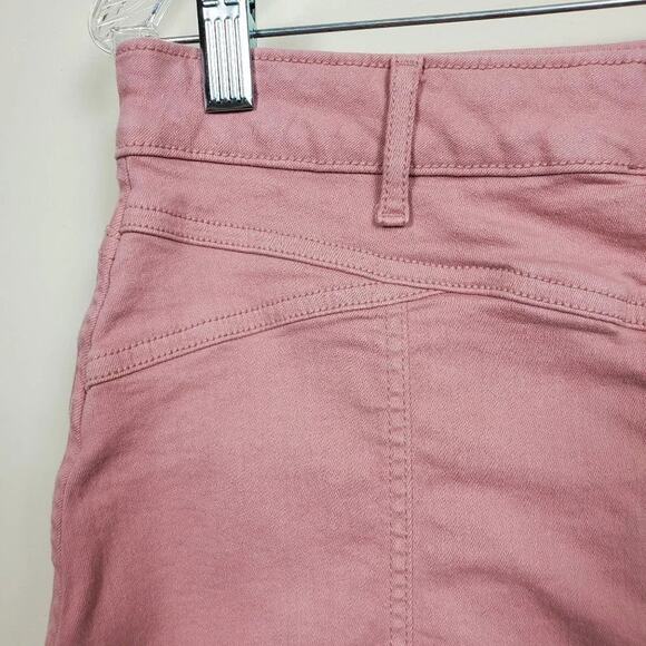 Forever 21 Denim Mini Skirt Women Size 29 Pink Button Up Cotton Copper Stretchy - Picture 2 of 9